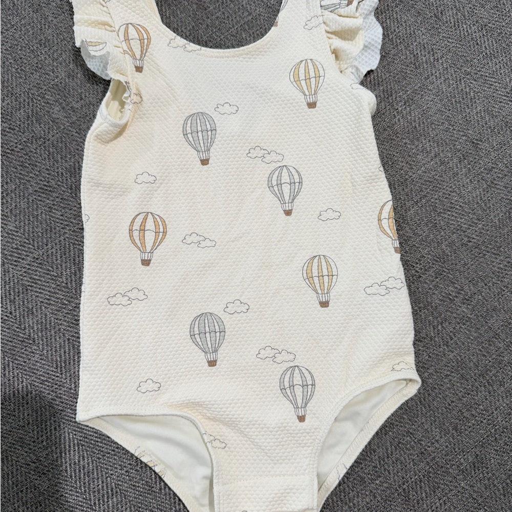 Quincy Mae Cream One-Piece with Hot Air Balloon Print and Ruffles